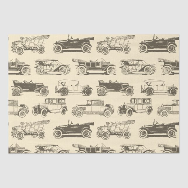 Papel De Seda Patrón de coche de época beige marrón antiguo (Anverso)