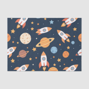 Papel De Seda Patrón de cohetes y planetas del espacio lindo