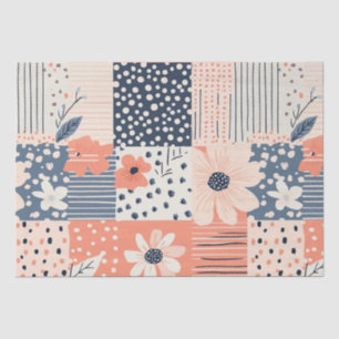 Papel De Seda Patrón de colcha de patchwork floral Coral Navy