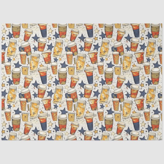 Papel De Seda Patrón de collage de café americano no 3 ephemera (Anverso)