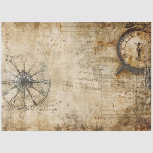 Papel De Seda Patrón de Collage de Reloj Antiguo (Anverso)