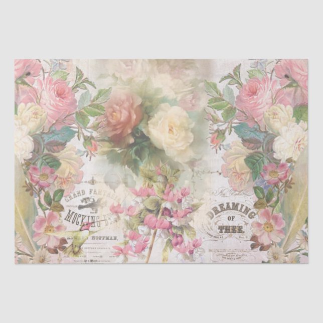 Papel De Seda Patrón de Collage de Rosas Chic de Shabby (Anverso)