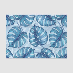 Papel De Seda Patrón de color de agua monstera azul
