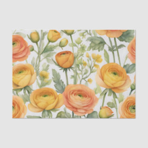 Papel De Seda Patrón de color de agua vibrante Ranunculus en ama