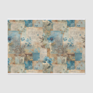 Papel De Seda Patrón de coloración floral azul y sepia vintage #