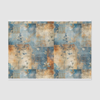 Papel De Seda Patrón de coloración floral azul y sepia vintage #