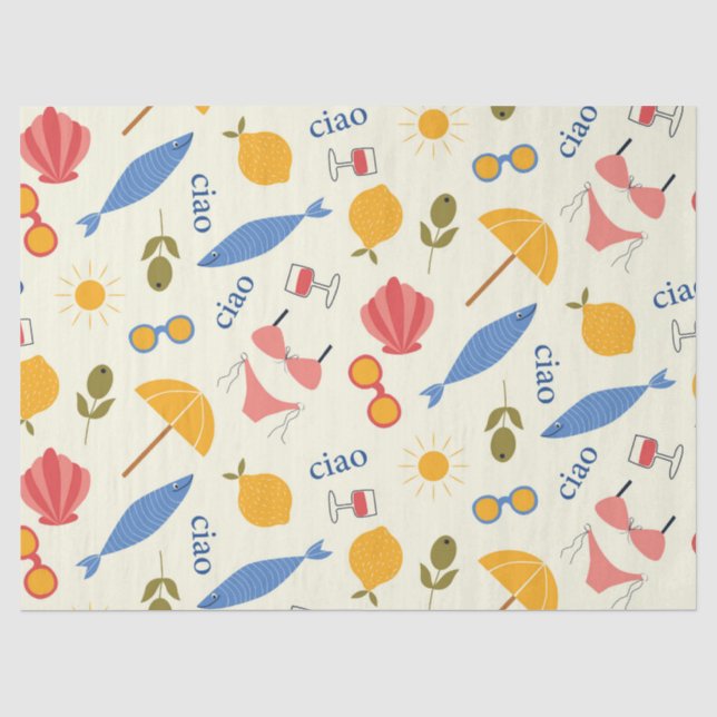Papel De Seda Patrón de comida de playa de verano italiano La Do (Anverso)
