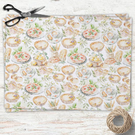 Papel De Seda Patrón de comida mediterránea acuarela