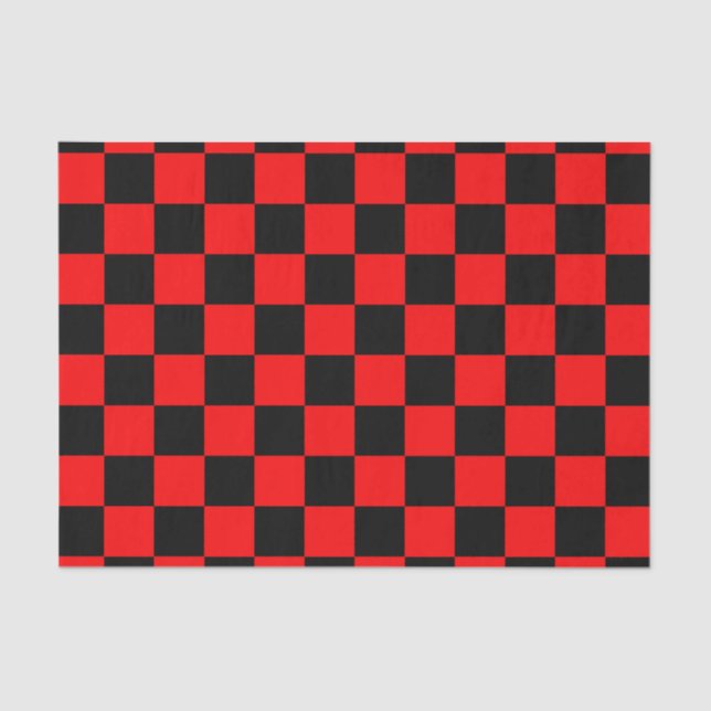 Papel De Seda Patrón de comprobación de negro rojo (Anverso)