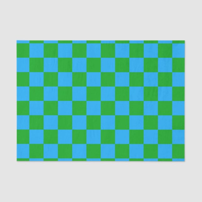 Papel De Seda Patrón de comprobación verde azul (Anverso)