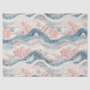Papel De Seda Patrón de concha de coral de agua tropical