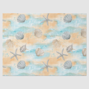 Papel De Seda Patrón de concha de vacaciones en la playa Aqua