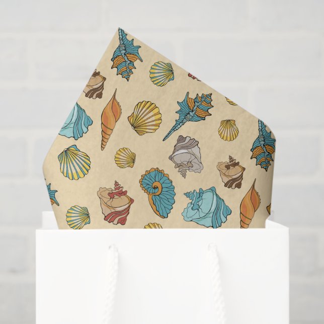 Papel De Seda patrón de conchas de mar de playa lindo (Bolsa de regalo)