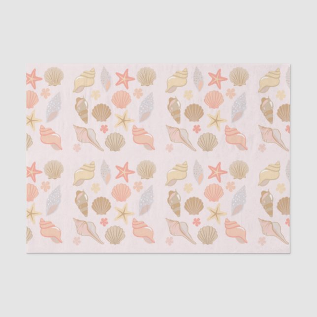 Papel De Seda Patrón de Conchas de Mar Rosadas (Anverso)