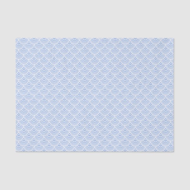 Papel De Seda Patrón de conchas náuticas de playa azul y blanco  (Anverso)