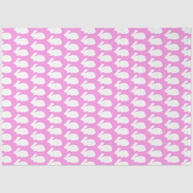 Papel De Seda Patrón de conejito blanco sobre rosa (Anverso)