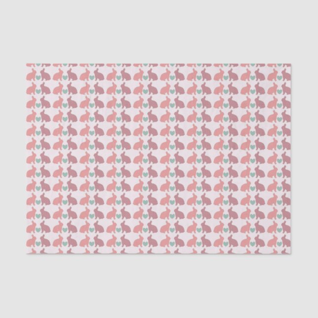 Papel De Seda Patrón de conejitos de puntos de polka rosado (Anverso)