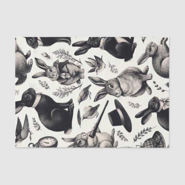 Papel De Seda Patrón de conejo de cosecha (Anverso)