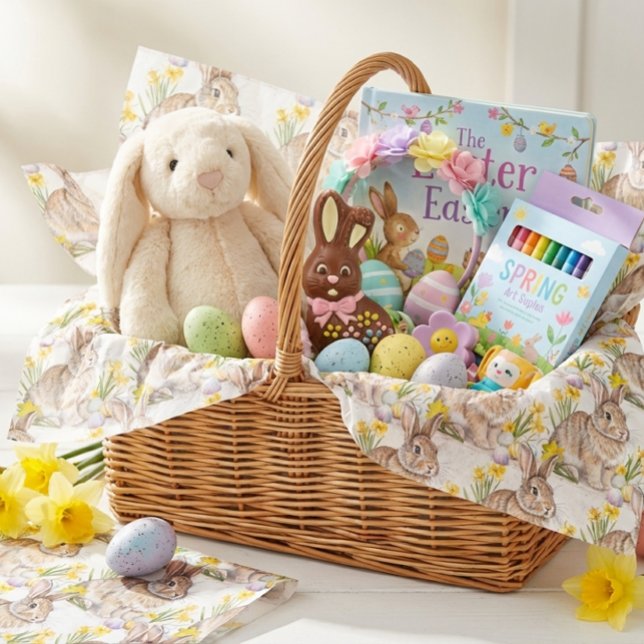 Papel De Seda Patrón de conejo de Pascua  (Line your Easter baskets with Rabbit and daffodil pattern tissue paper. )