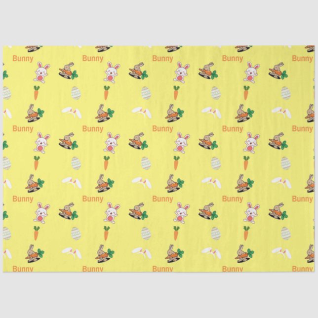 Papel De Seda Patrón de conejo y zanahorias en amarillo (Anverso)