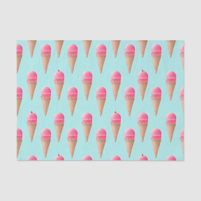 Papel De Seda Patrón de cono de helado de fresa rosa (Anverso)