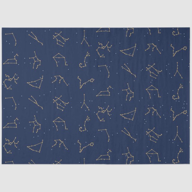 Papel De Seda Patrón de constelaciones de Zodiaco Azul de Oro y  (Anverso)