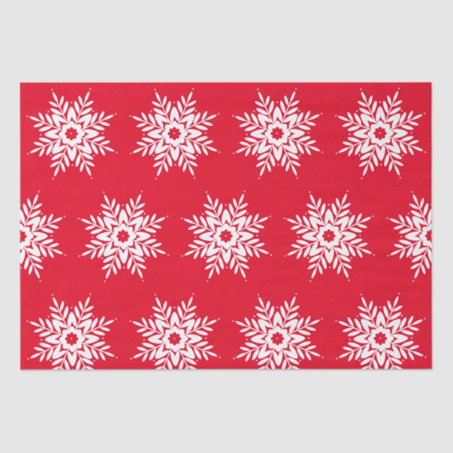 Papel De Seda Patrón de copo de nieve blanco rojo (Anverso)