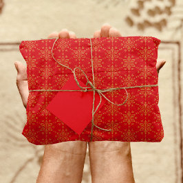 Papel De Seda Patrón de copo de nieve dorado en rojo