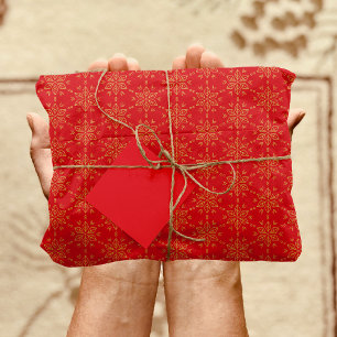 Papel De Seda Patrón de copo de nieve dorado en rojo