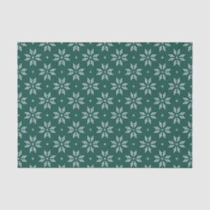 Papel De Seda Patrón de copo de nieve nórdico verde y blanco   F