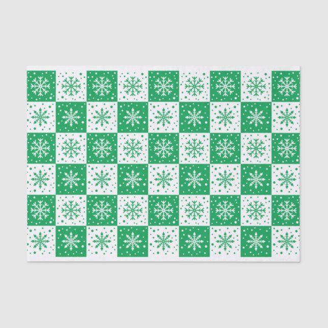 Papel De Seda Patrón de copo de nieve y nieve (verde) (Anverso)