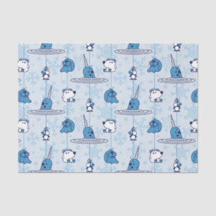 Papel De Seda Patrón de copos de nieve azul de Narwhal