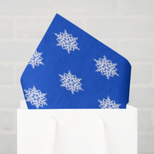 Papel De Seda Patrón de copos de nieve blancos sobre azul