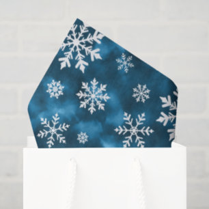 Papel De Seda Patrón de copos de nieve blancos sobre invierno az