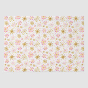 Papel De Seda Patrón de copos de nieve de invierno rosa y dorado