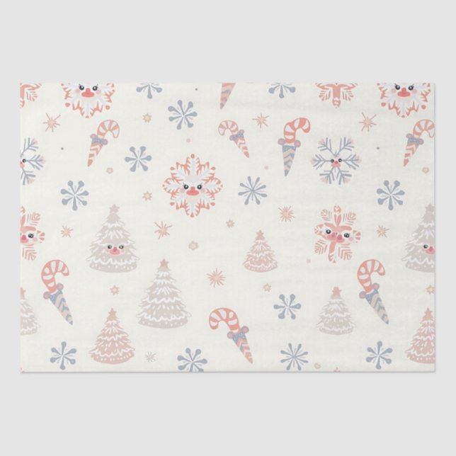 Papel De Seda Patrón de copos de nieve de Kawaii (Anverso)