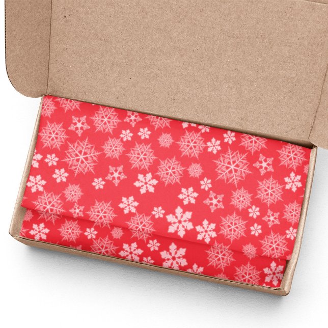 Papel De Seda Patrón de copos de nieve de Navidades rojos y blan (Red and white snowflake pattern tissue paper.)