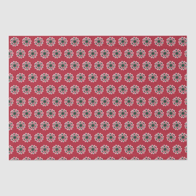 Papel De Seda Patrón de copos de nieve rojos y verdes navidades (Anverso)