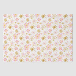 Papel De Seda Patrón de copos de nieve rosa y dorado
