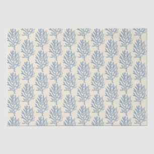 Papel De Seda Patrón de corales de vida marina azul beige