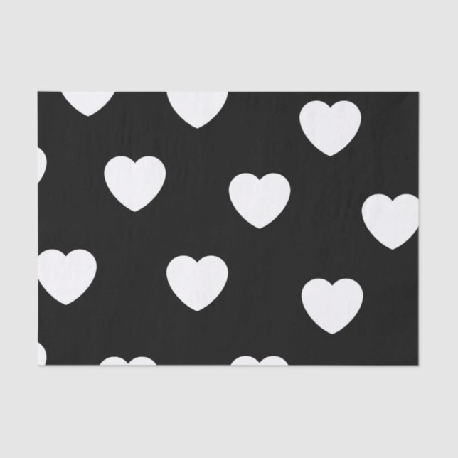 Papel De Seda Patrón de corazón blanco y negro (Anverso)