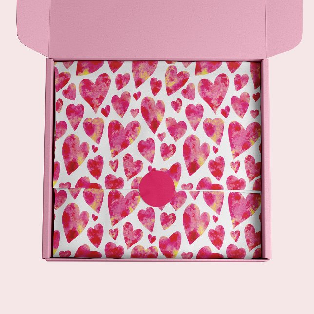 Papel De Seda Patrón de corazón de amor rosa caliente (Pink love heart pattern tissue paper)