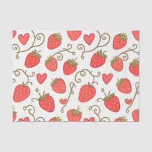 Papel De Seda Patrón de Corazón de Fresa Lindo y Caprichoso
