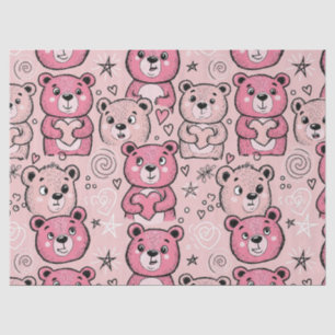 Papel De Seda Patrón de corazón de osito de peluche pastel