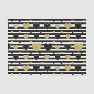 Papel De Seda Patrón de corazón dorado con franja negra minimali