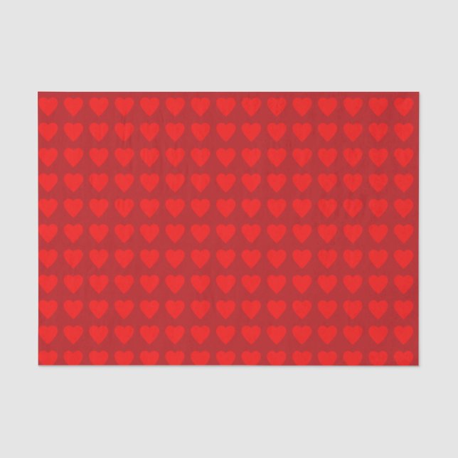 Papel De Seda Patrón de Corazón - Rojo sobre Rojo (Anverso)
