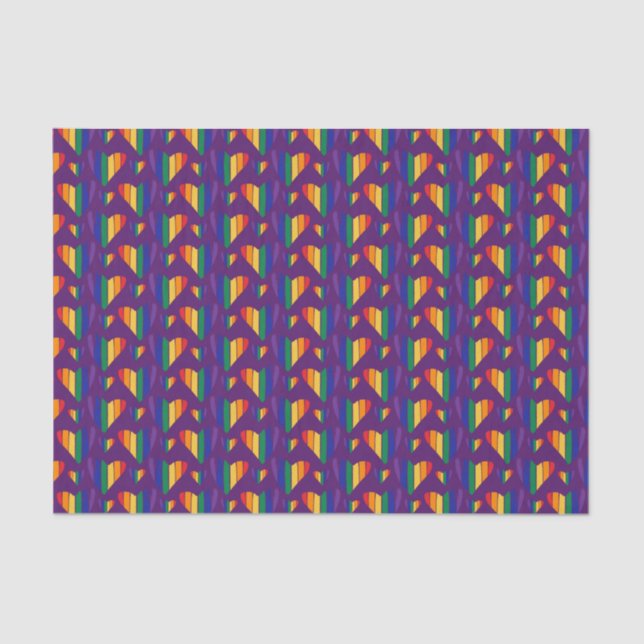 Papel De Seda Patrón de corazones arco iris (Anverso)