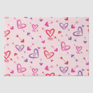 Papel De Seda Patrón de corazones con flechas rojo rosa morado  