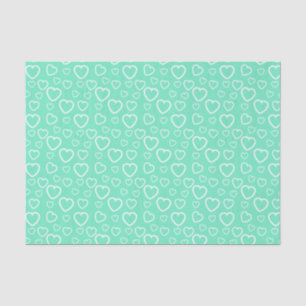 Papel De Seda Patrón de corazones de amor verde menta y blanco