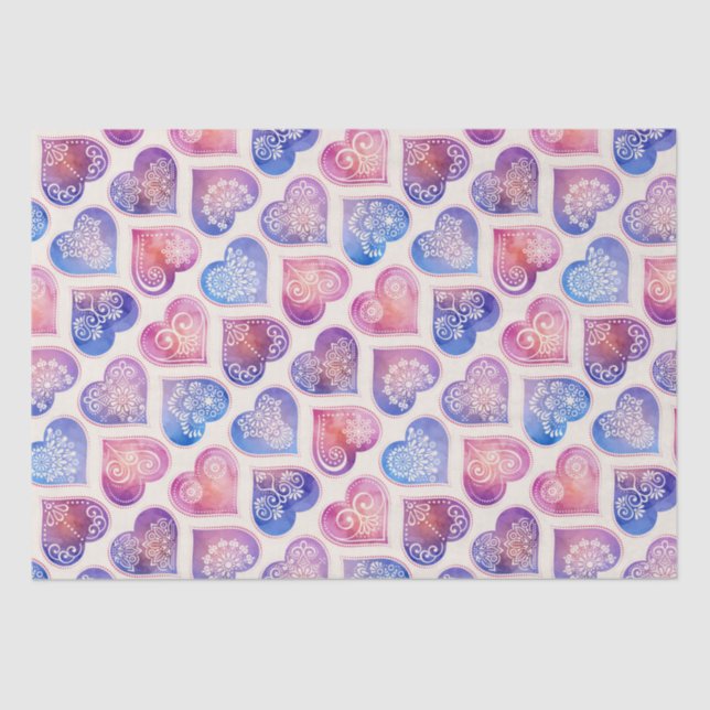 Papel De Seda Patrón de corazones de Mandala (Anverso)